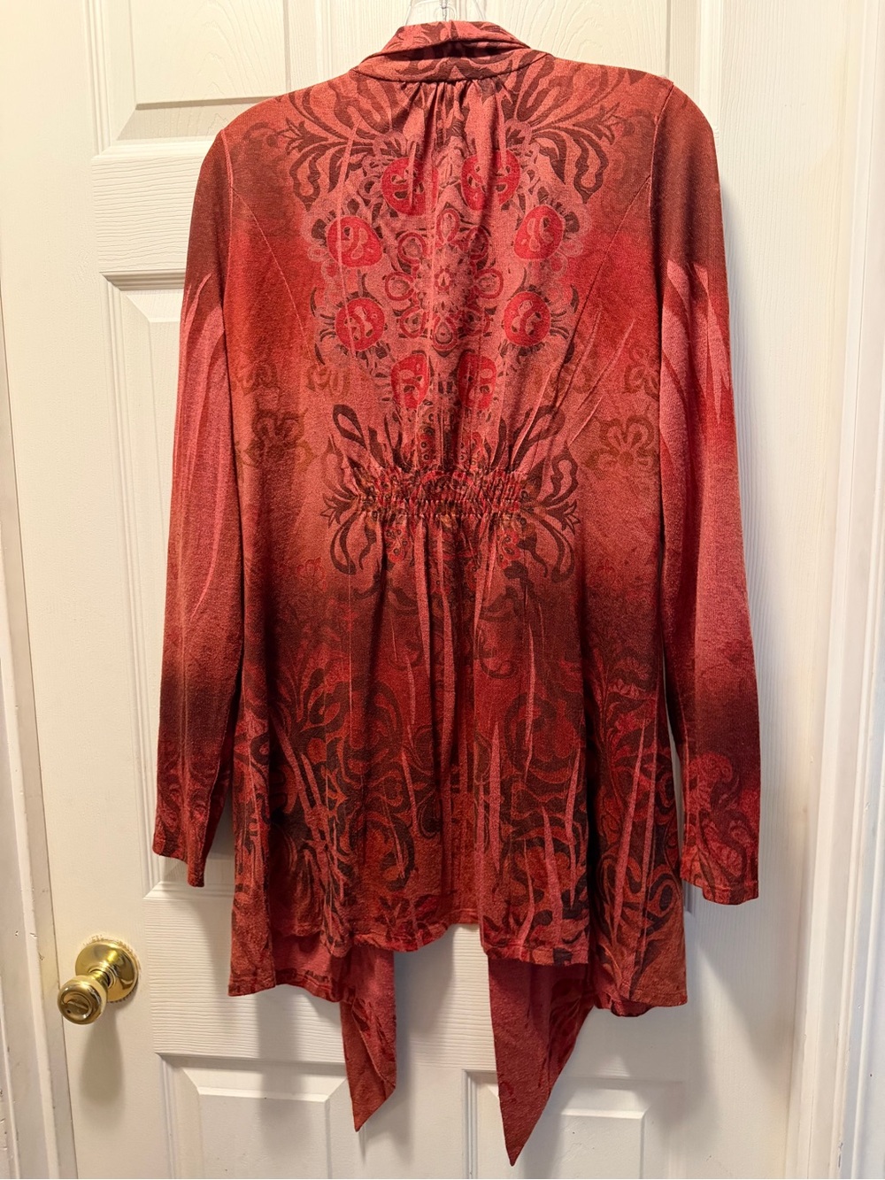 Unity World Wear Rust Red Open-Front Draped Cardigan - Picture 3 of 3
